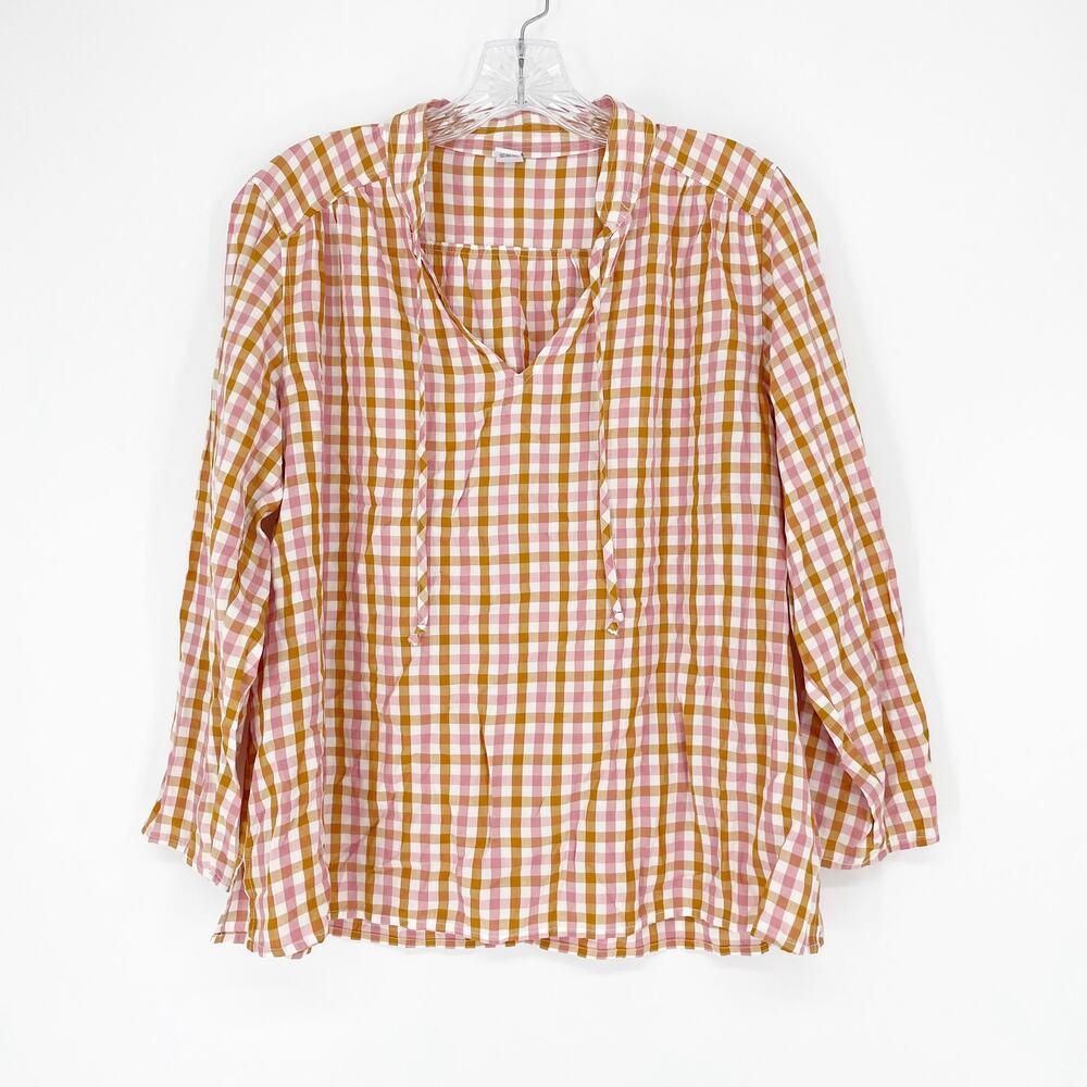 Old Navy Long Sleeve Gingham Split Neck Top Size Small